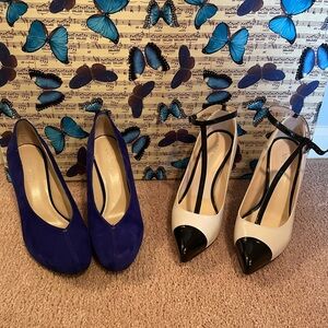 Elegant Women's Shoes Set - Blue Suede and Black & Cream